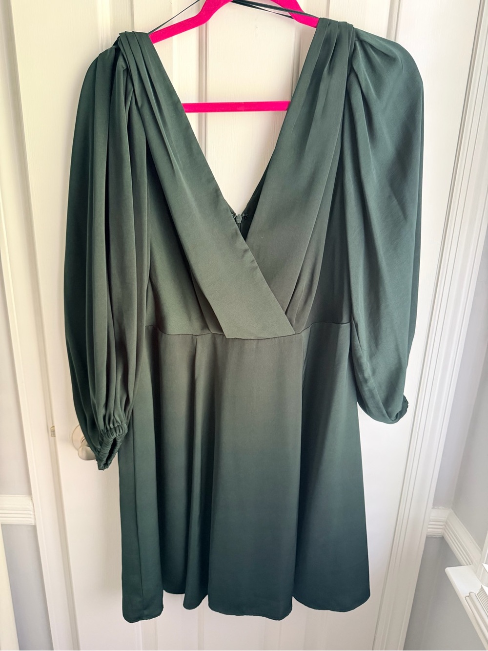 Banana Republic Deep Green V-Neck Puff Sleeve Mini Dress